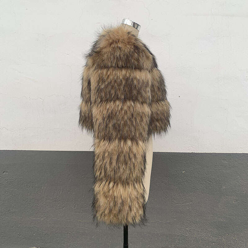 HJQJLJLS Winter New Arrival Women Crop Faux Raccoon Fur Coat Female Fashion Warm Long Sleeve Fluffy Short Furry Jacket