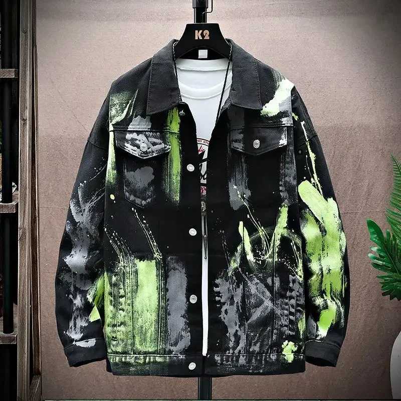 Denim Jackets Man Painted Jeans Coat for Men Graffiti Hip Hop White Trendy Branded Cheap Price Stylish Elastic Fast Delvery Lxury X2502131