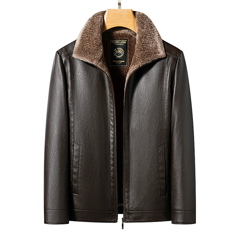 ZDT-8019 Winter Mens Genuine Leather Coat with Collar and Fur Integrated Leather Jacket and Plush Thick Warm Casual Coat 241023