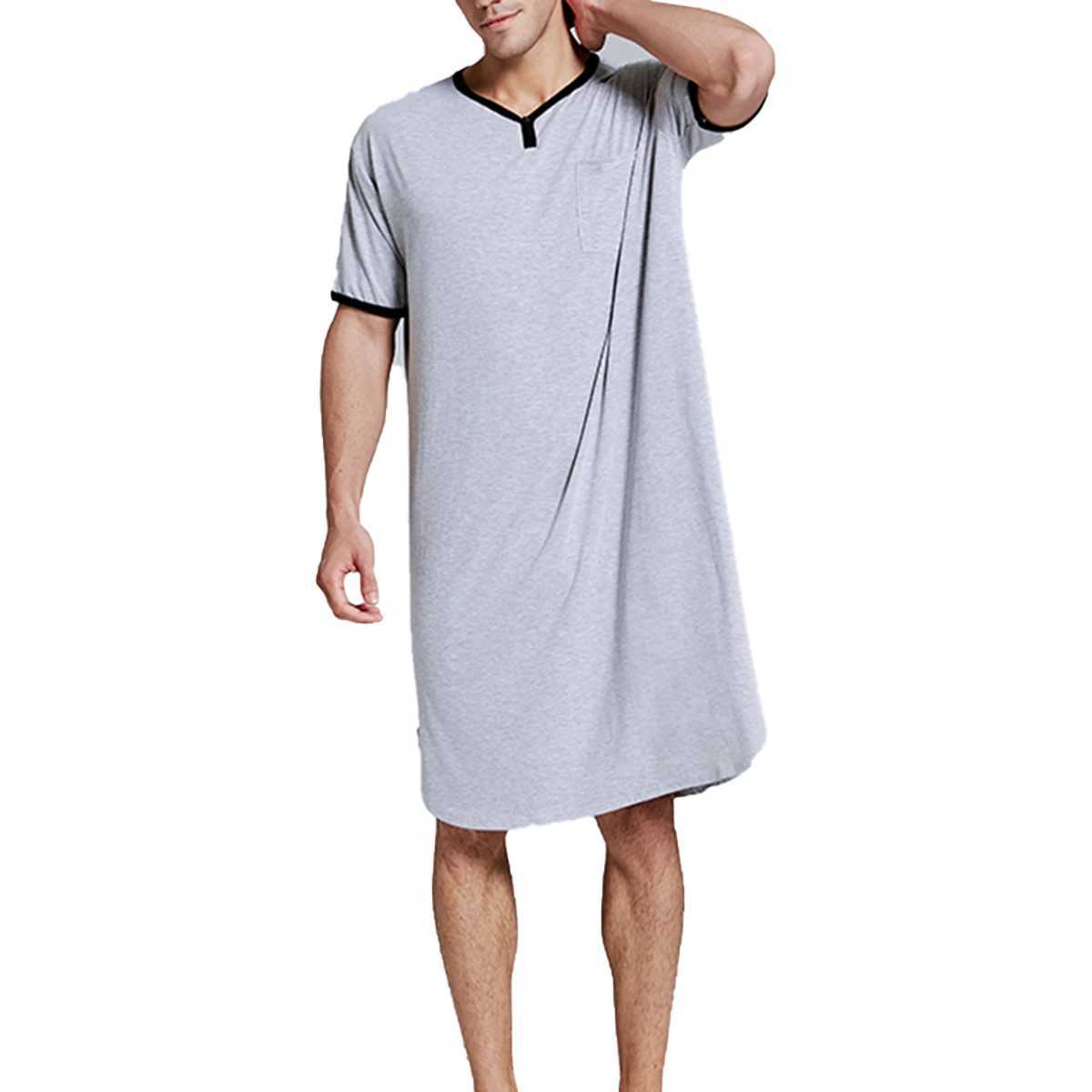 Mens V-neck linen long sleeved Sve solid evening gown casual loose shirt Ktan Thobe with pocket W241023