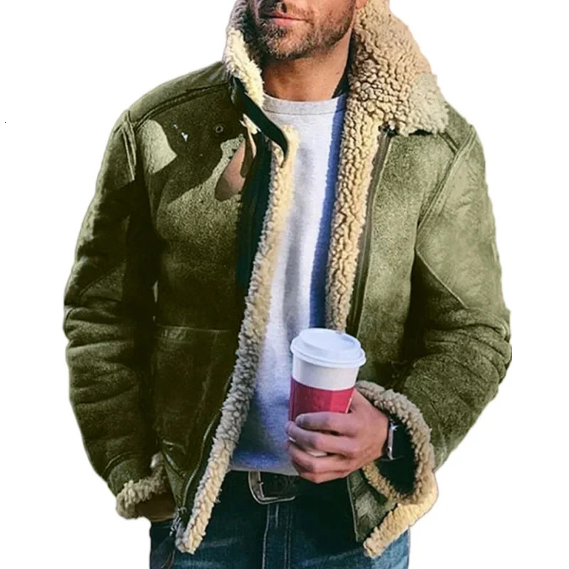 Mens Winter Comfortable Jacket Artificial Fur Integrated Plush Top Fur Coat