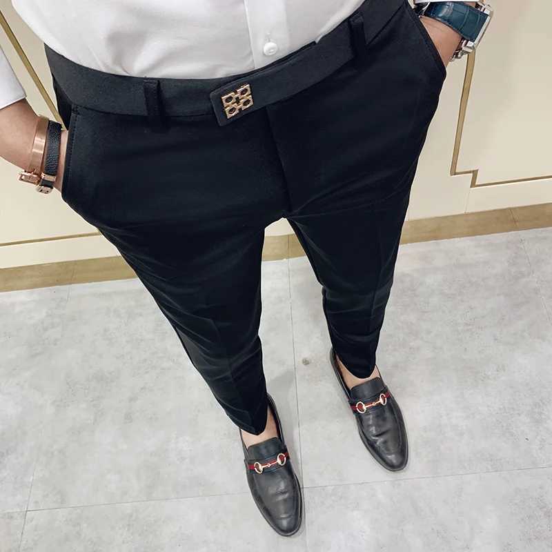 Spring 2022 Mens Casual Slim Fit Dress Pants Streetwear Suit Pants Men High Quality Office Pants All Match ankle Length TrousersXJ241023