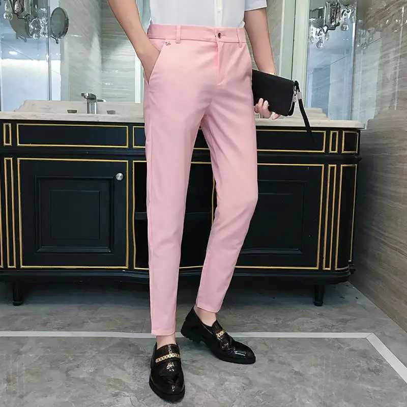 5 Colors Fashion Pants For Men For Suits Fashion Slim Fit Skinny Streetwear Plain Color Office Trousers Youth Suit Pants WeddingX241023