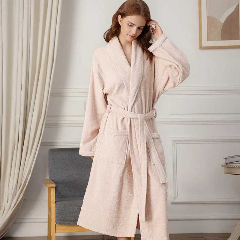 Spring towel bathroom mens 100% pure cotton Spwear kimono bathrobe unisex dress long shower Sp dress looped robe white W241023