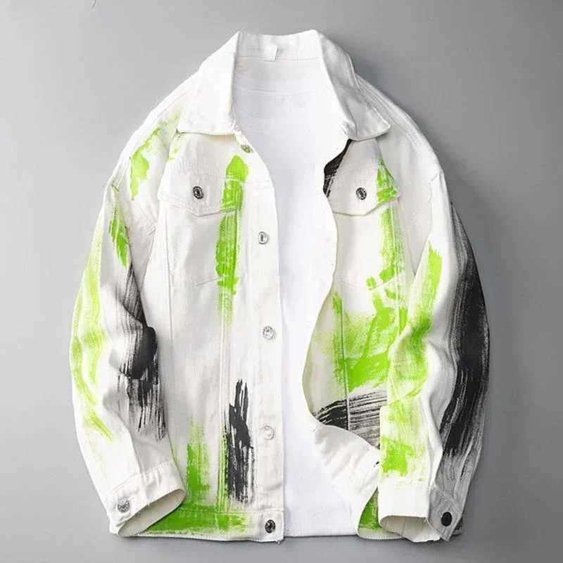 Denim Jackets Man Painted Jeans Coat for Men Graffiti Hip Hop White Trendy Branded Cheap Price Stylish Elastic Fast Delvery Lxury X2502131