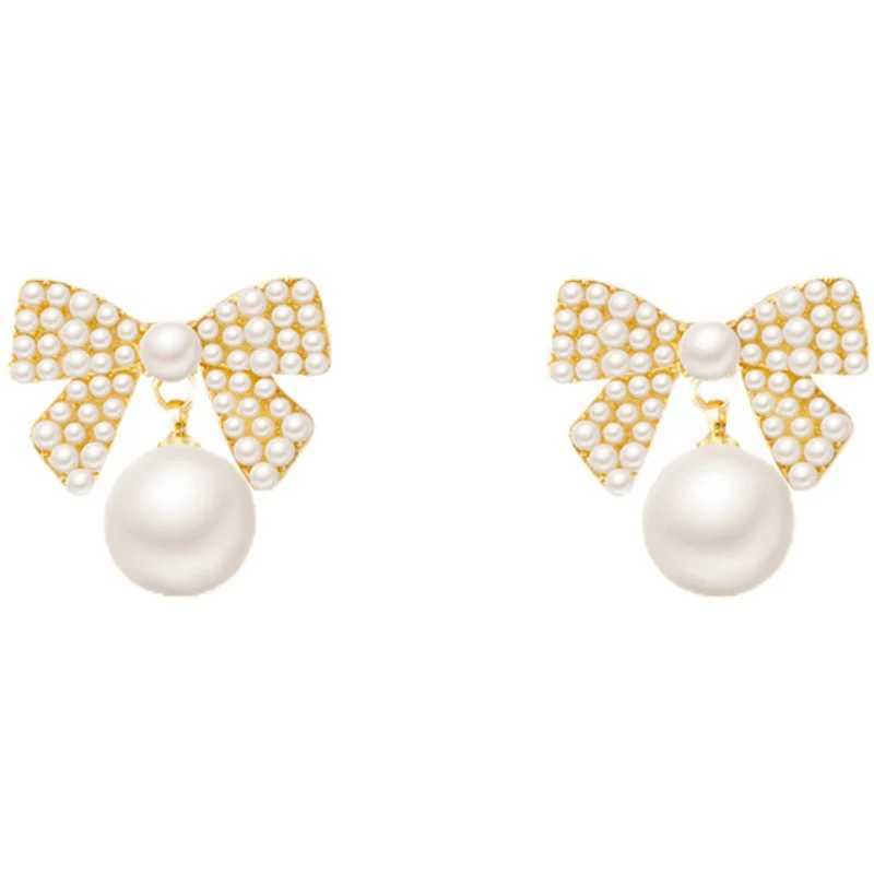 Sweet Girl Earrings Are Thin Pearl Bow Earrings Fashion New Temperament Net Red French Earrings Womens Clothing Sales OorbellenX241023