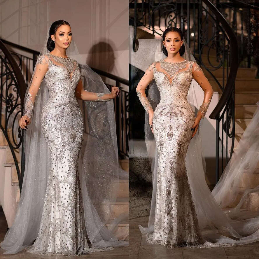 Urious Saudi Arabia Mermaid Wedding Dresses Scoop Neck Beads Bridal Gowns Custom Made Plus Size Crystal Formal Dress Robe De Soiree