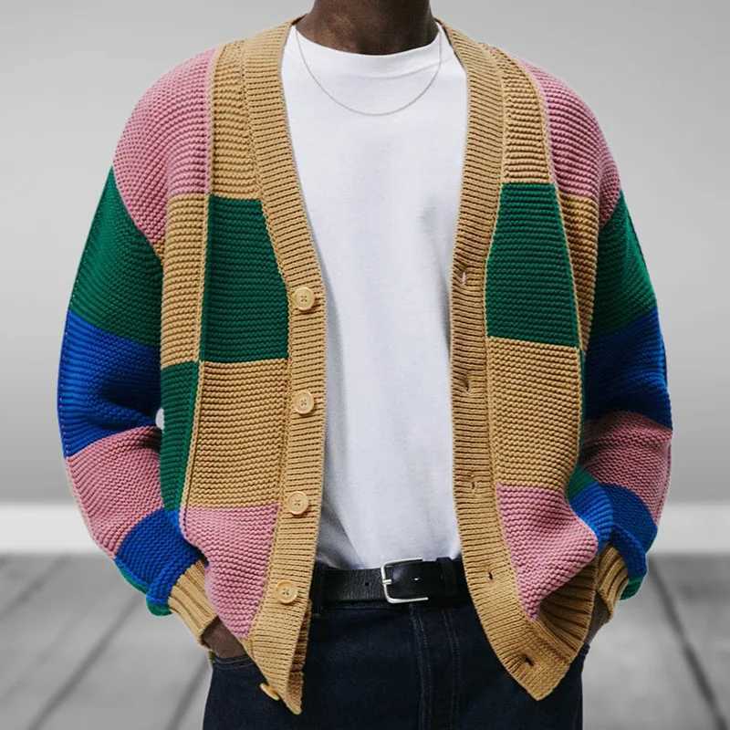 Mens Youth Knitwear Sweater European and American Fashion Contrasting Cardigan Sweater Autumn and Winter Woolen Jacket LX241024