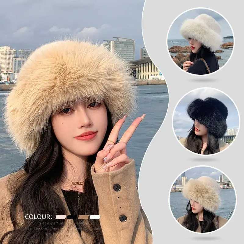 Winter plush fishermans hat used for warm and fluffy fur ear protection windproof and warm equipment fashionable Fem Panama Basin hat X241023