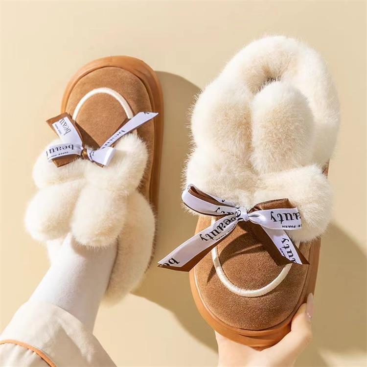 Women's Winter Cotton Slippers | Indoor Outdoor Warm Flat Bottom Cute Style, Brown/Khaki 5c93