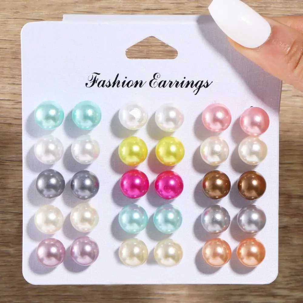 18 Pairs Pearlescent Imitation Pearl Earrings Elegant 7/8/10mm Simple Stud Earrings White Colorful Women Ear JewelryX241023