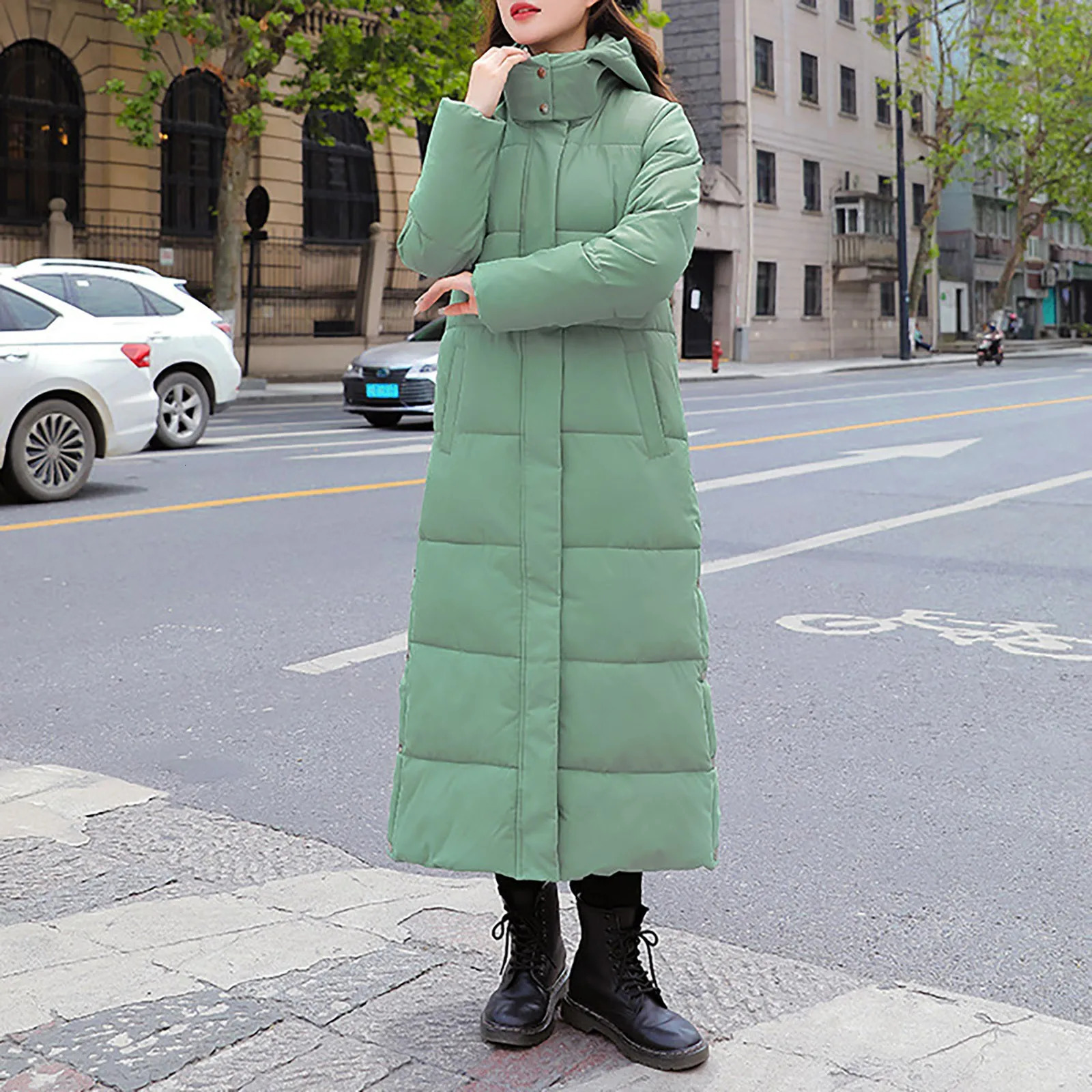 Womens thick coat warm winter portable hoodie Parka extra long knee cotton jacket womens black oversized coat 241023