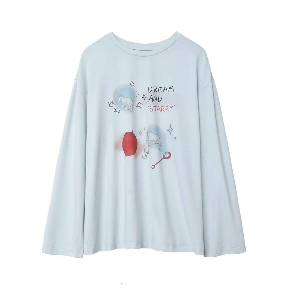 CHIC VEN Women T-Shirts Loose Long Sleeve Cartoon Design Round Neck Lamb Print Female Tees Woman Top Spring Autumn 2024