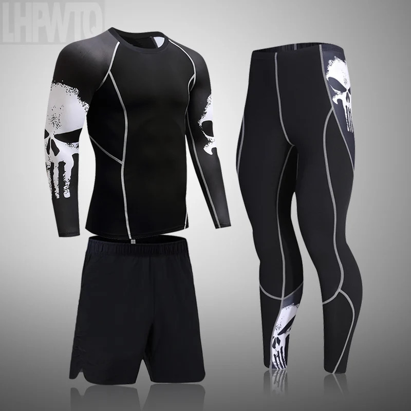 Fitness Training Clothes 3D Skull Thermal Underwear Compression Mens Suit Sports Running Warm Base Layer 3XL 241017