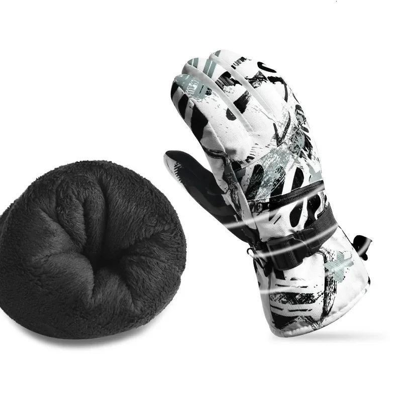 Winter Ski Gloves PU Leather Nonslip Touch Screen Snowboard Glove Waterproof Motorcycle Cycling Fleece Warm Snow Unisex 241024