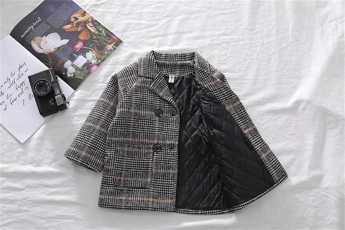 Childrens plain weave wool jacket Korean version fashionable warm clothing boys and girls autumn and winter cotton jacket outdoor clothing W241023