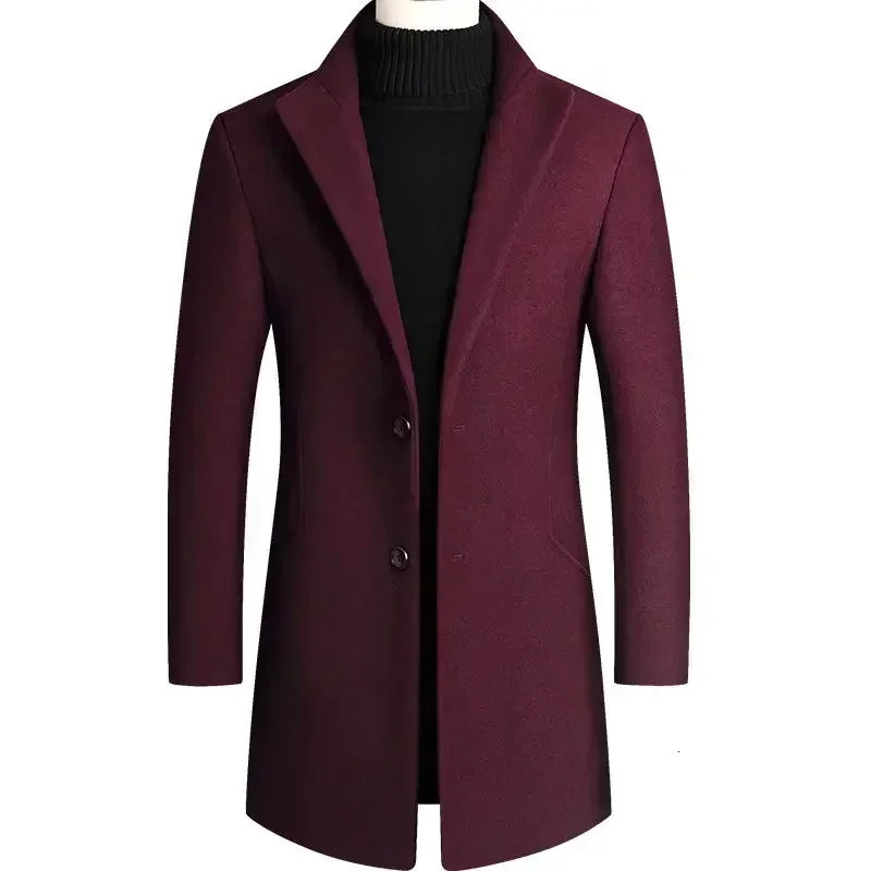 Mens wool coat autumn winter medium length windproof machine thick bracket collar mens trench coat Abrigo Hombre 241024