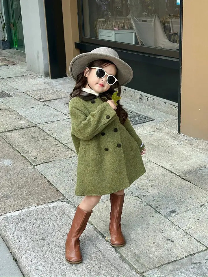 Long Winter Jackets Coats Girls Trench Kids Woolen Young Baby Girls Outerwear Coat Autumn and Winter Korean Edition E48 241024