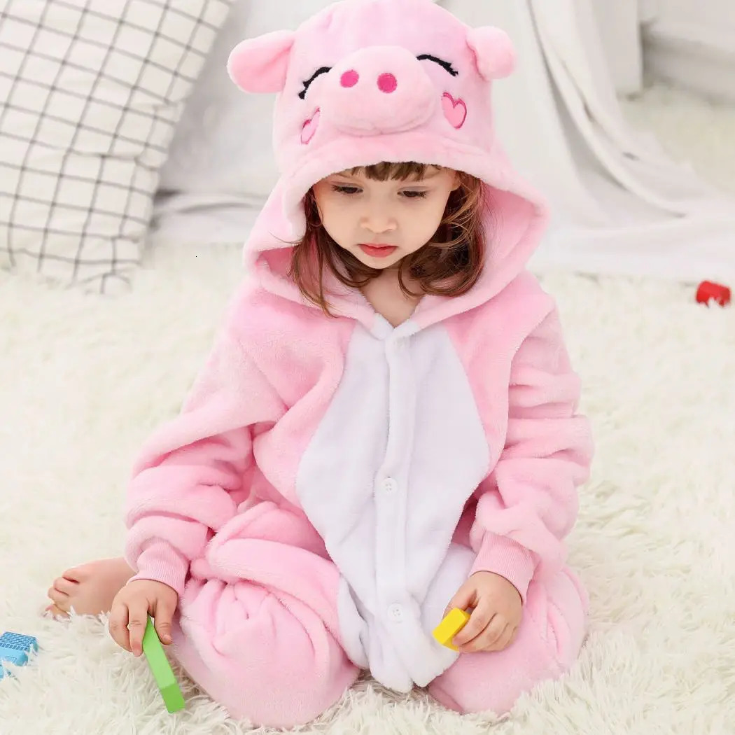 Cute cartoon pig Onesie Kigurumi for Girl 4 6 8 10 12 years old childrens pajamas childrens animal pajamas flannel unicorn coat jumpsuit 241023