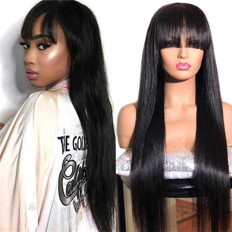 African wig female simulation long hair European and American fashion black long straight hair chemical fiber headpiece