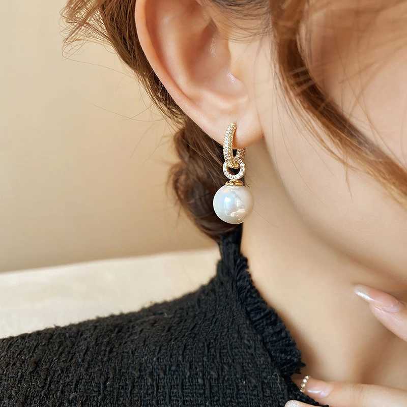 Advanced Geometric Circular Miniature Set Zircon Pink Pearl Pendant Earrings for Women 2023 Fashion Jewelry Decoration Girls Earrings W241023