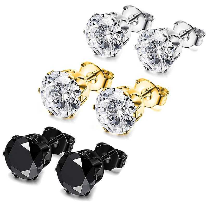 1 pair of stainless steel 4-8mm cubic zirconia pearl bead stud earrings CZ crystal round black silver perforated jewelry gift W241023