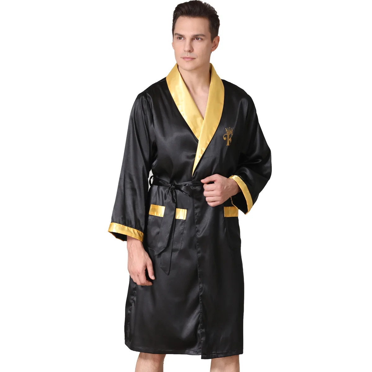 Mens kimono Bathrobe loose sleepwear terrace silk dyed home clothing mens casual sleepwear with belt evening gown 241023