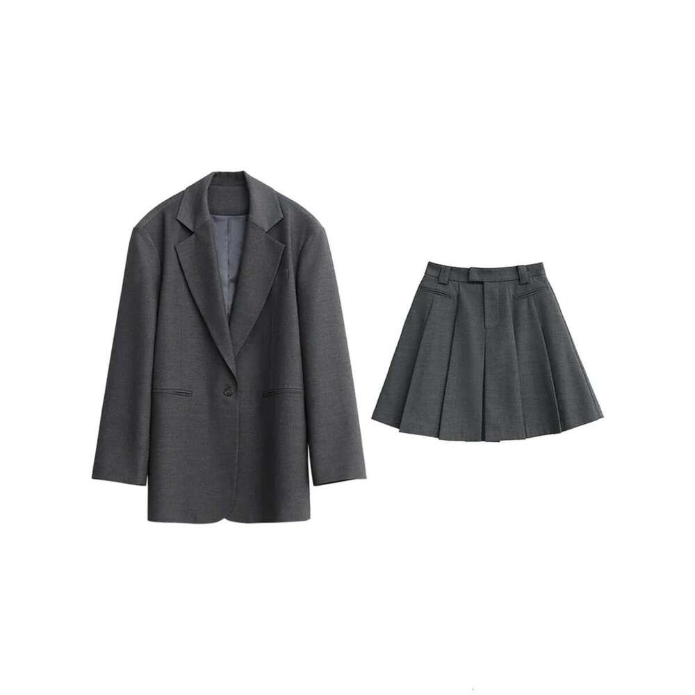 CHIC VEN Women's Blazer Loose New Single Button Jacket High Waist Pleated Skirt Female Clothing Set Spring Autumn 2024