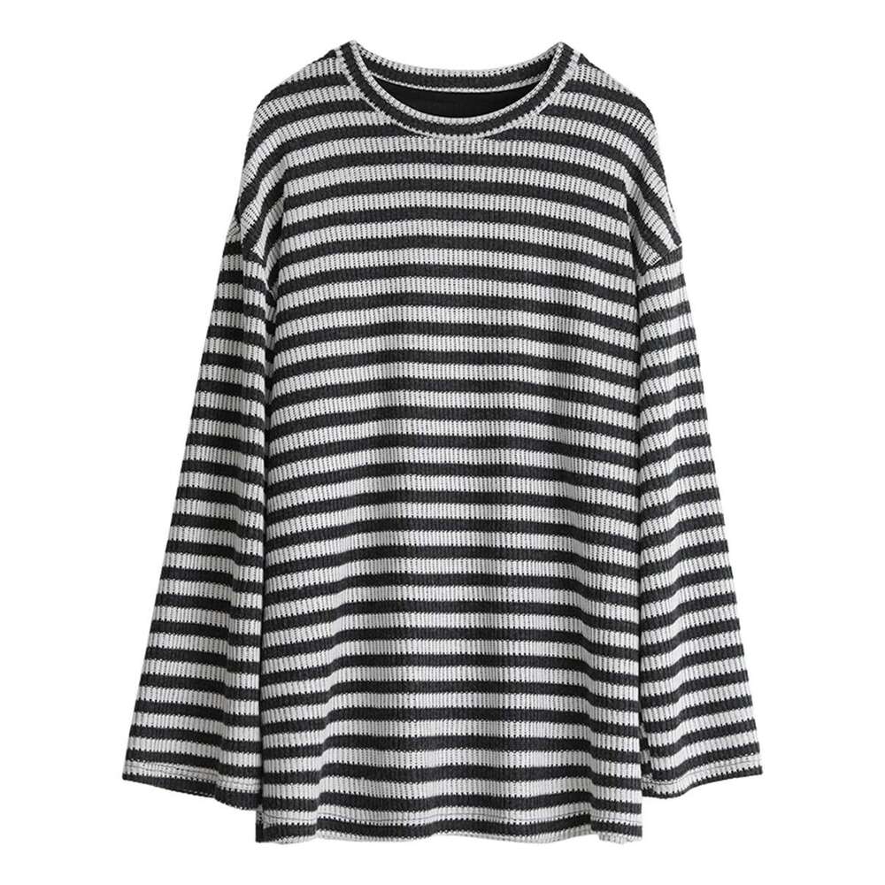 CHIC VEN Women T-Shirts Loose Casual New O Neck Knit Striped Long Sleeved Female Tees Oversized Woman Top Spring Autumn 2024