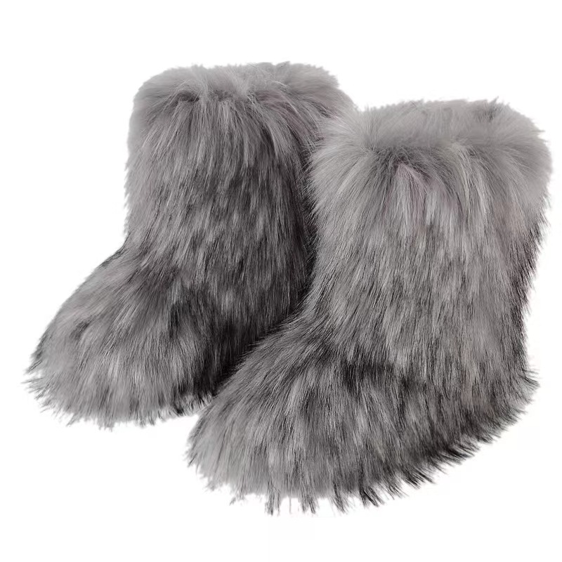 Womens Designer Furry Warm Plush Mid-Calf Fashion Winter Women's Fashion Snow Boots Cotton Shoes