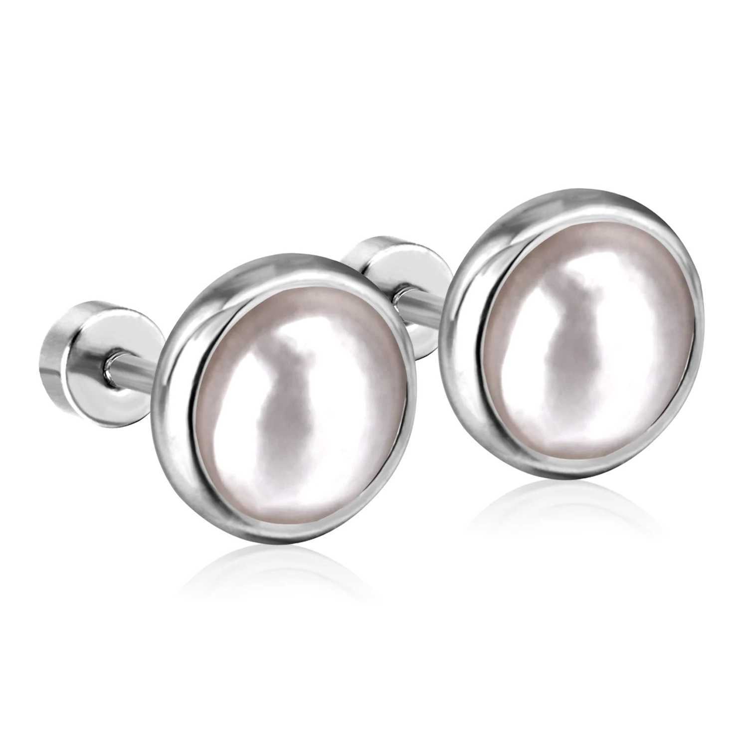 Luxury Tren imitation pearl earrings womens stainless steel screw back stud earrings geometric wedding jewelry gifts W241023