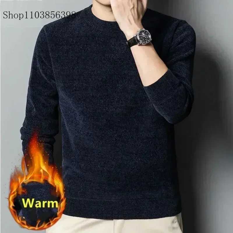 2024 New Mens Thickened Sweater Knitted Sweaters Men Solid Fleece Crew Neck Warm Casual Top Pullover Male Knitwear Oversize 4XL LX241024