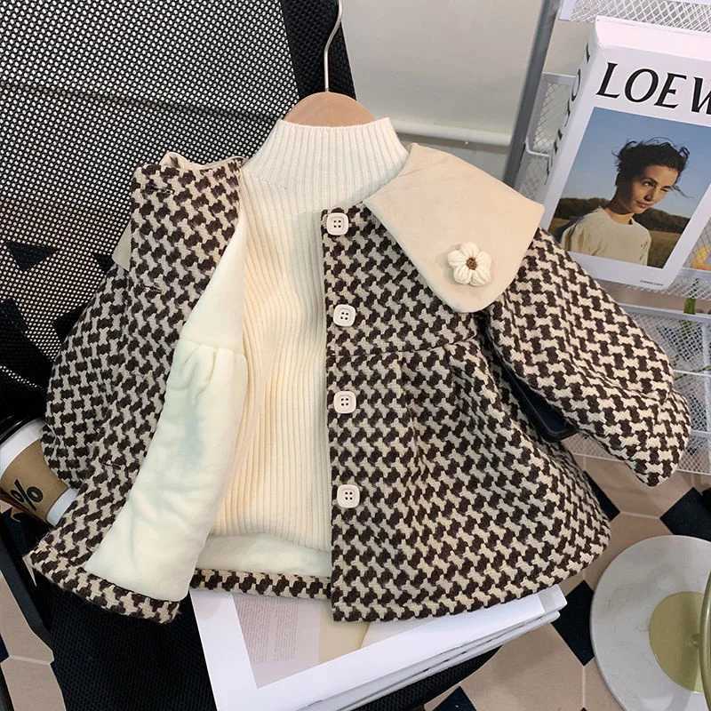 Womens wool coat jacket cotton coat windproof 2023 lapel warm thick velvet winter autumn Par childrens clothing W241023