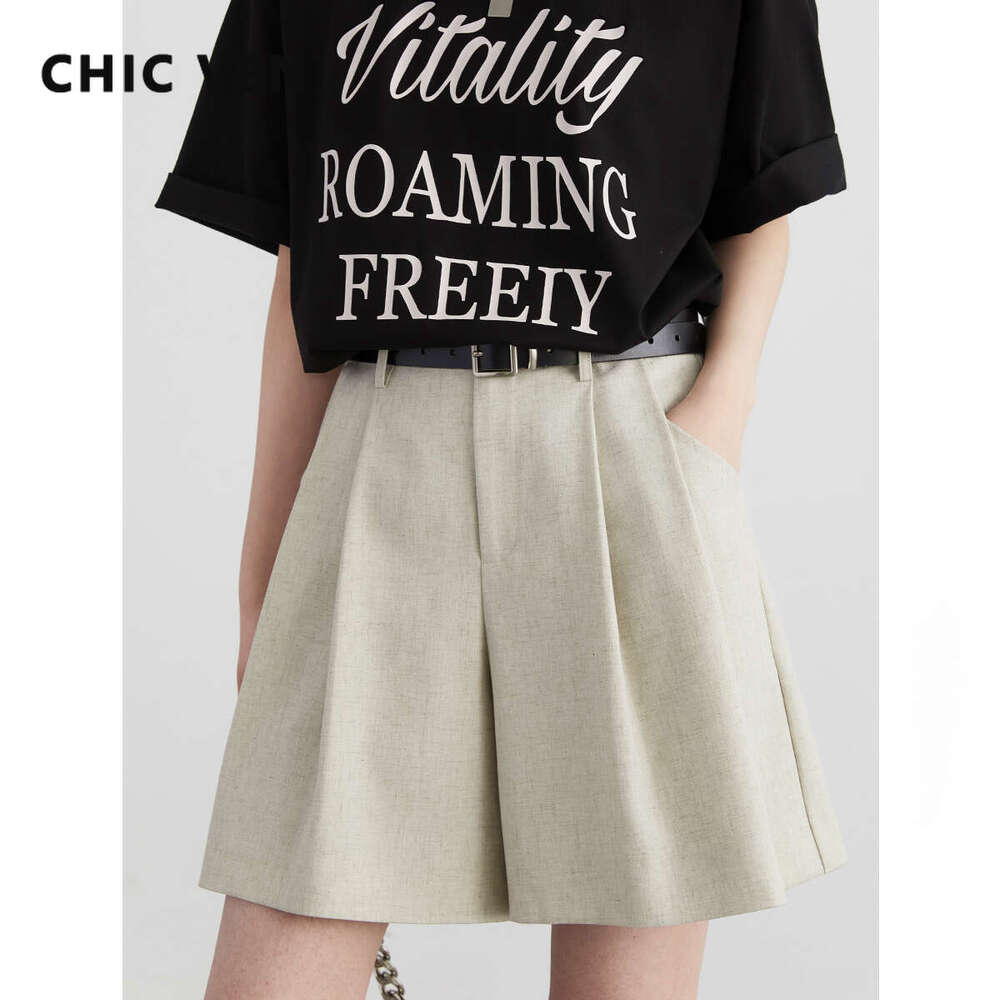 CHIC VEN Women Loose New Minimalist En Casual Shorts A-E Pleated Suit Pants Short Trousers Summer 2024