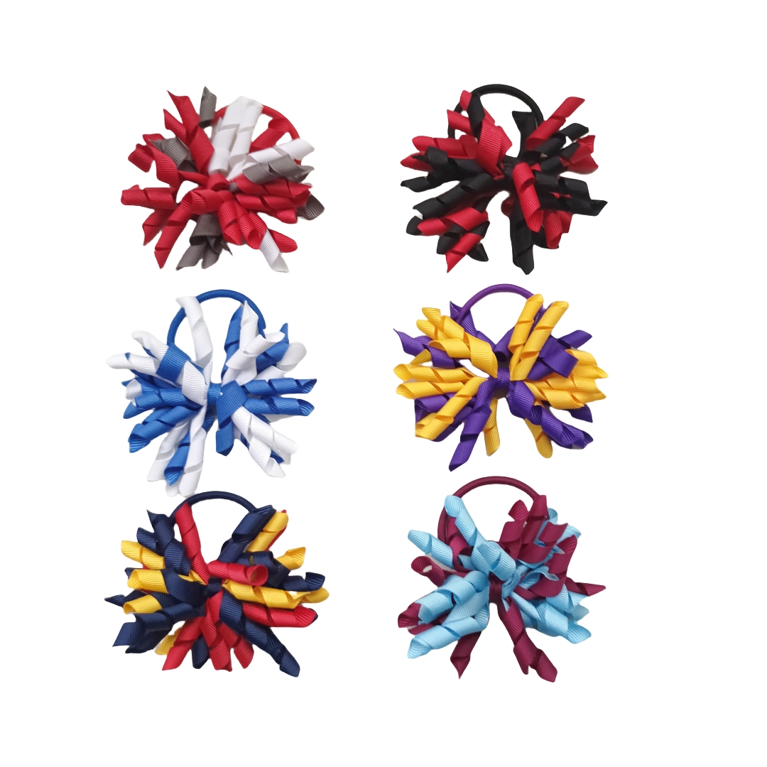 Girl Children's Korker Curly Ribbon Bows Flowers Elastic Rope Hairbands Korean Corker Barrettes Hair Bobbles Side Clip Tie Kids Accessories 100Pc