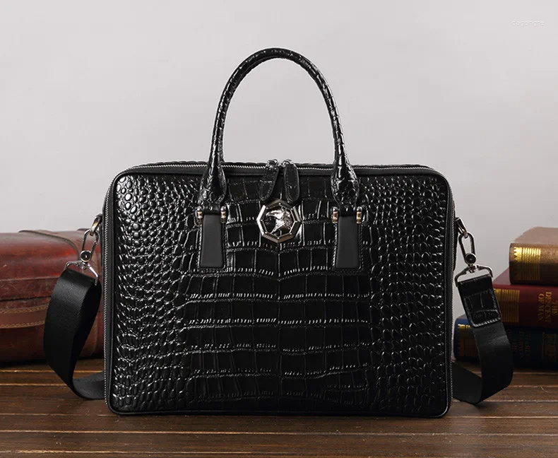 Briefcases Leather Men's Handbag Business Briefcase 14 Laptop Bag Crocodile Pattern Shoulder Large Capacity Tide Brand Travel Bags 5bd9