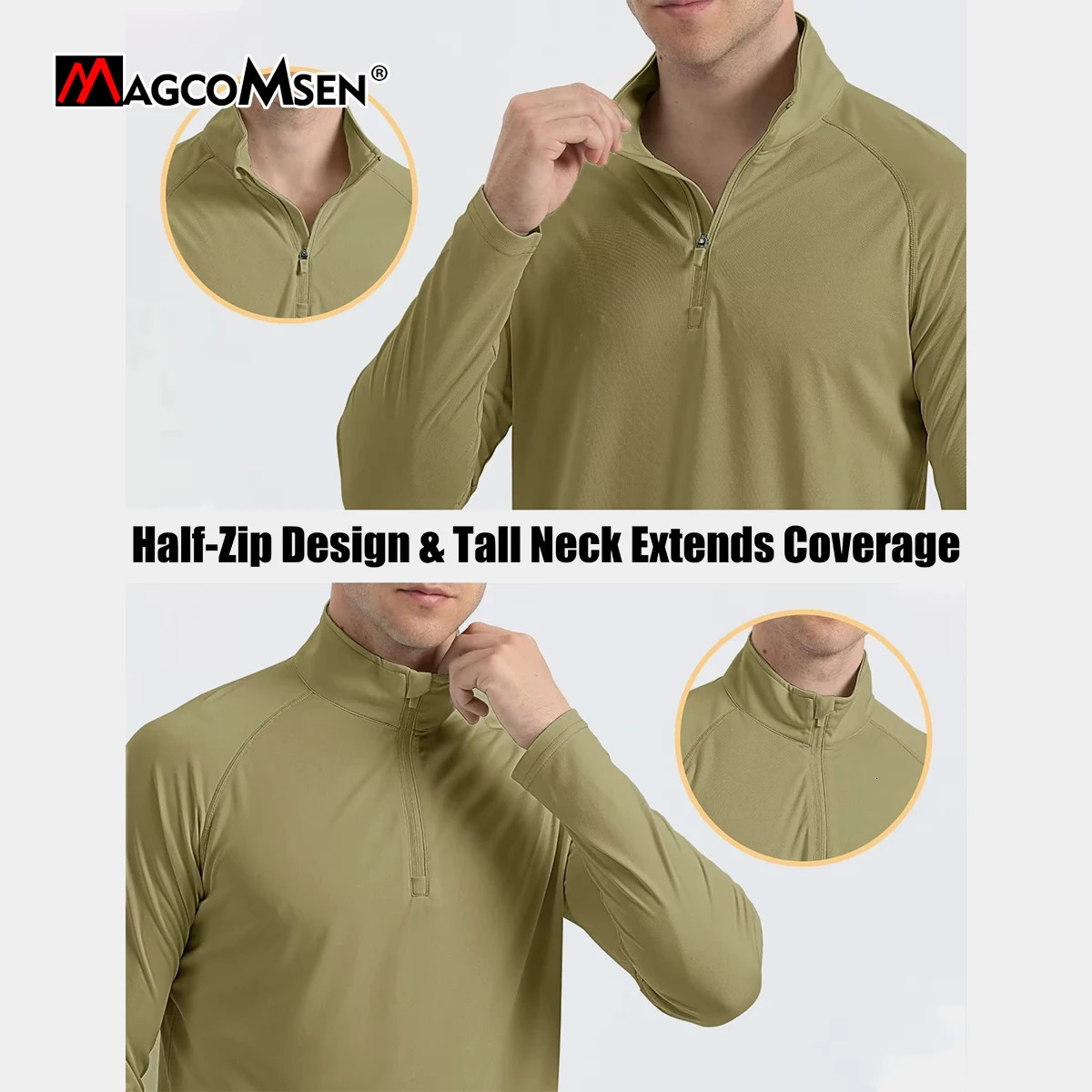 MAGCOMSEN Long sleeved Mens Sun Shirt UPF 50Triple 1/4 Zipper Pulled Matte Blue Hiking Protective T-shirt Performance UV Top 241024
