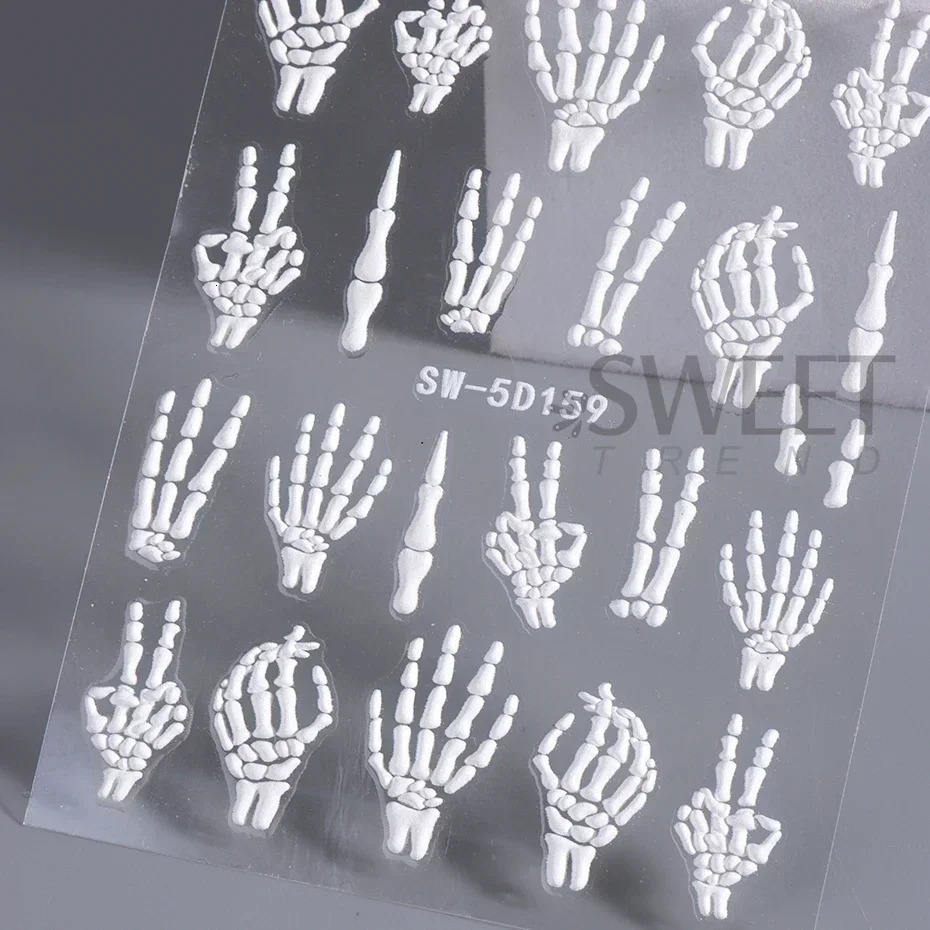 5D relief skeleton hand Halloween nail art sticker devils eye slider sticker DIY handmade decoration pointed nail accessory tool 241024