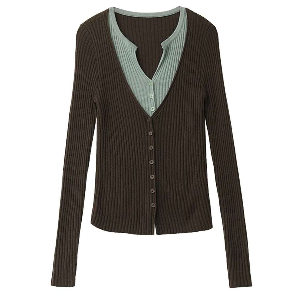 CHIC VEN Women's Sweaters New Retro V-Neck Contrast Color Slim Fit Long Sleeved Knitted Jumpers Female Top Autumn Winter 2024