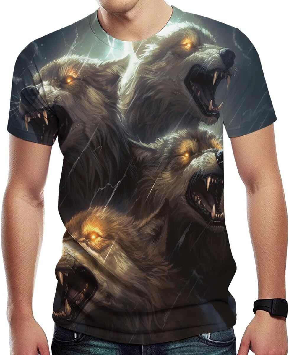 Mens T shirt Men's Novelty cool Wolf Graphic Print in Front and Back tee Casual tops summer clothes Breathable and stylish