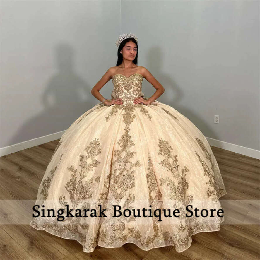 New Arrival Princess Champane Quinceanera Dresses Ball 2023 Sweet 16 Dress Crystals Lace Appliques Birthday 15Th Party Gown