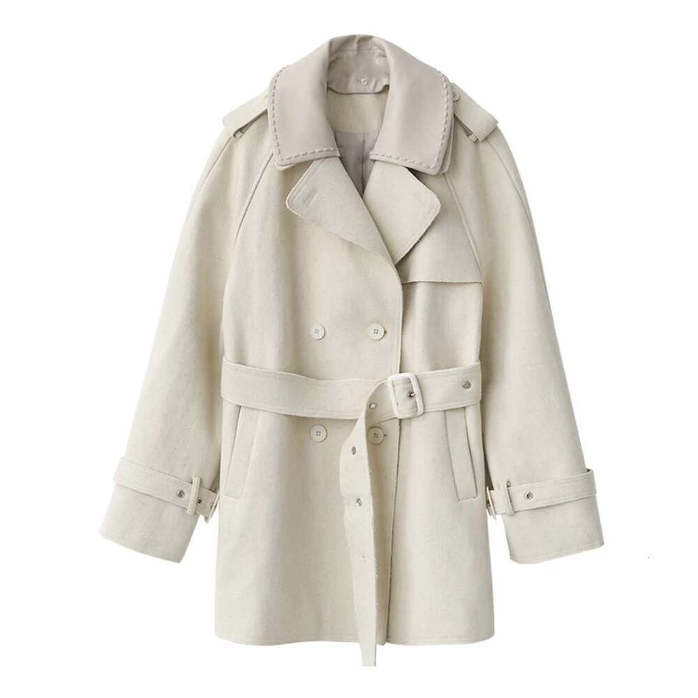 CHIC VEN Women Coat Loose Solid Double Collar Waist Belt Warm Thick Overcoat Office Lady Female Outwear Tops Autumn Winter 2024