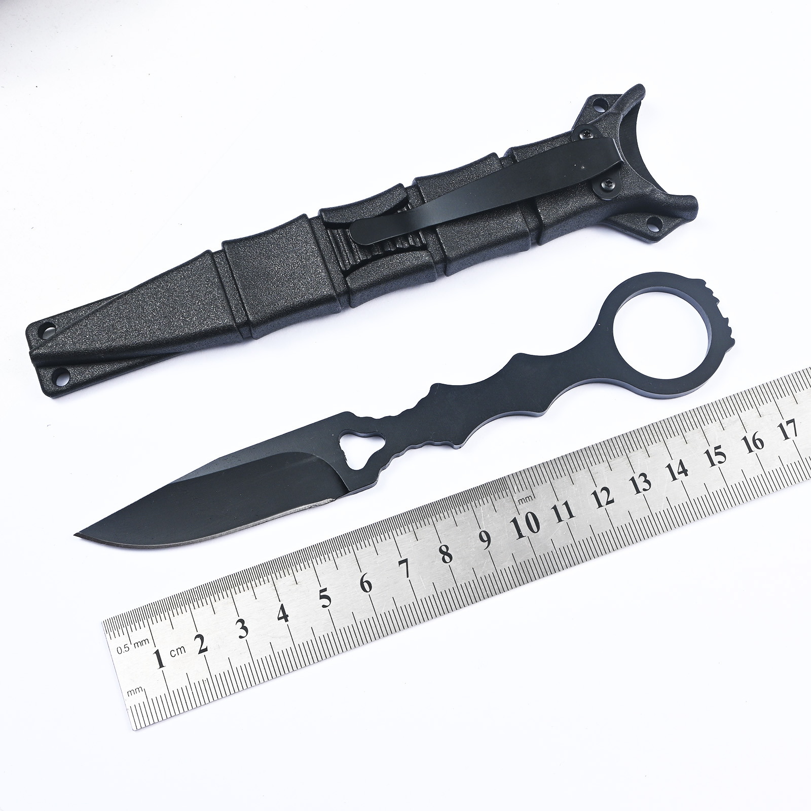 Fixed Blade Knife SOCP Hunting Camping Defensed Knife with K-ydex Clip, Lightweight Full-Tang Black