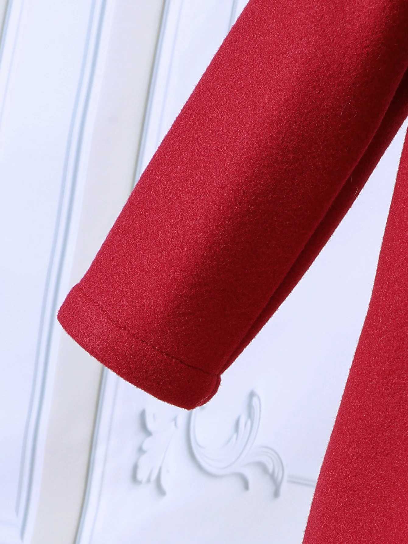 Girls autumn and winter new retro romantic pure red wool collar long jacket W241023