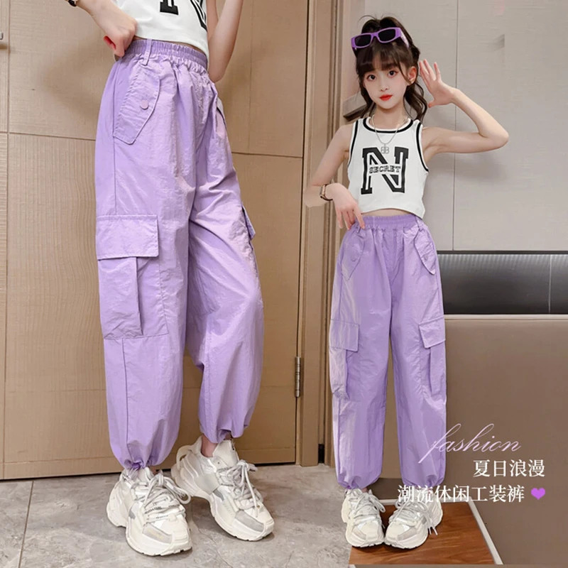 Spring/Summer Teen Girls Pants Childrens Trousers Fashion Korean Edition Childrens Product Pants 6 8 10 12 14 Year Old Youth Clothing 241024