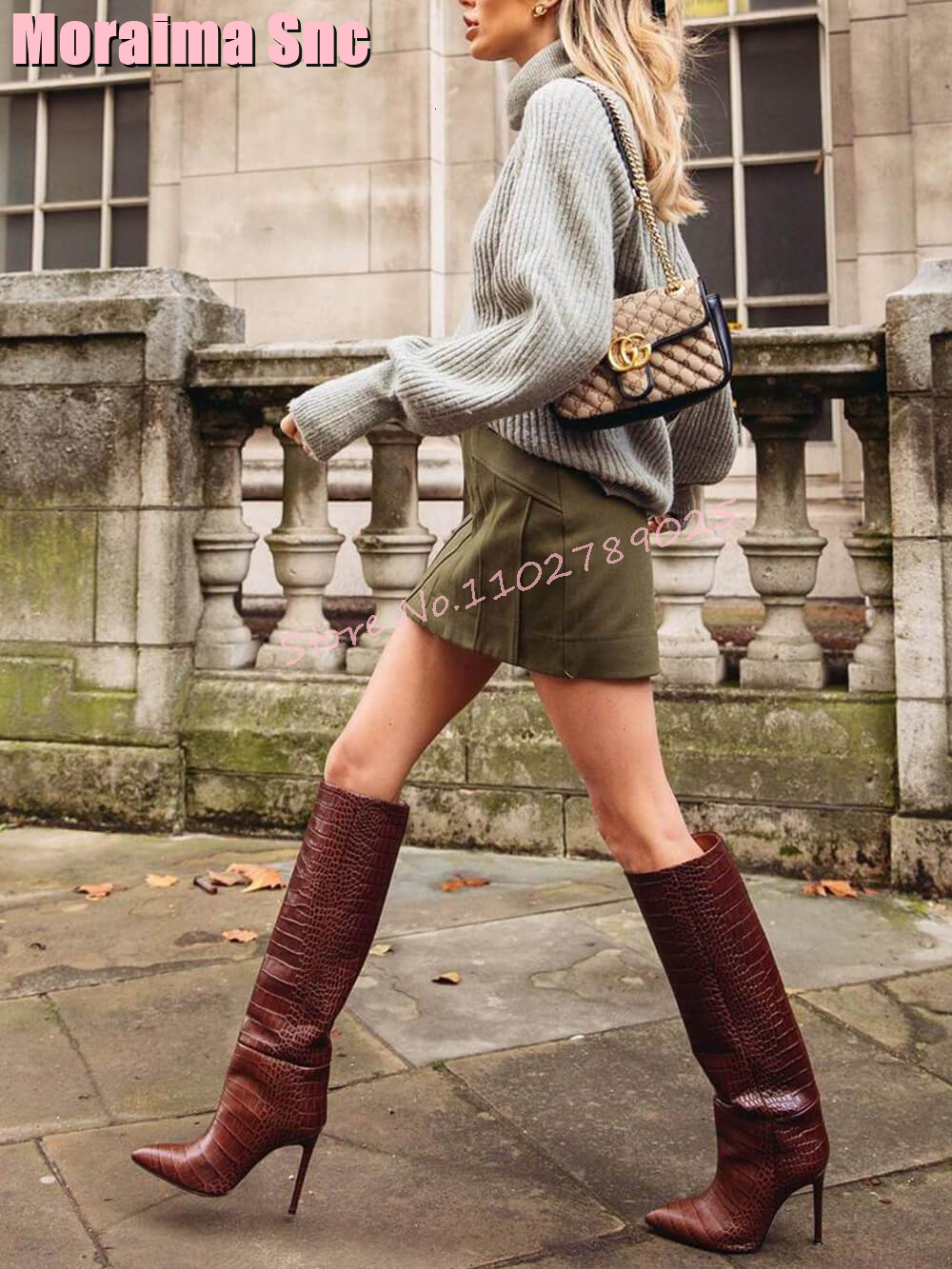 Knee High Pointed Stiletto Heel Slip On Women Long Boots Autumn Winter Fashion Sexy Brown Solid Concise Style 2024 Newest