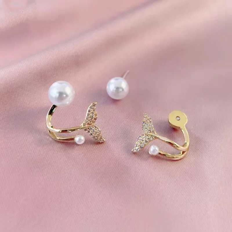 2024 New Elegant Beauty Fish Tail Earrings Decorated with Zircon 1 Pair of Retro Bohemian Pearl Ladies Jewelry W241023