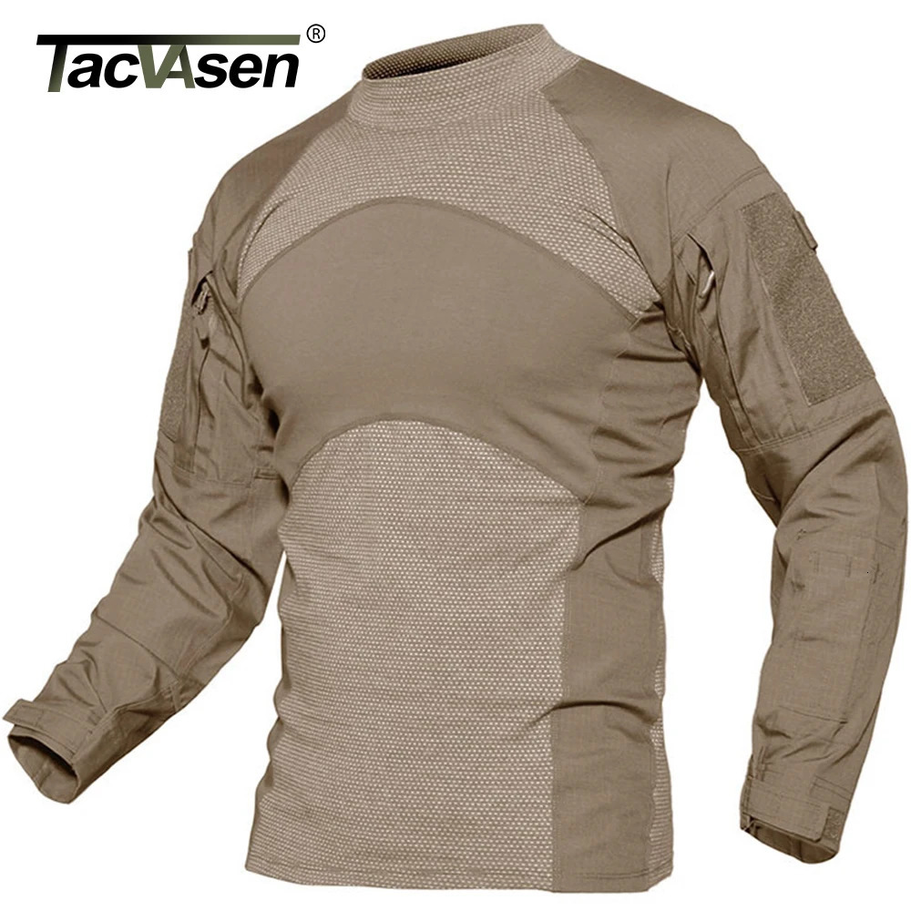 TACVASEN long sleeved work shirt mens outdoor Safari shirt wear-resistant hiking training performance T-shirt 241023