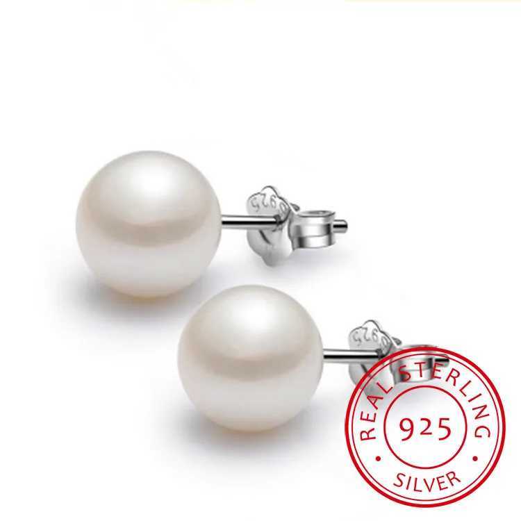 925 sterling silver jewelry natural oblate pearl earrings womens jewelry 6-8~10mm freshwater simple pearl earrings W241023