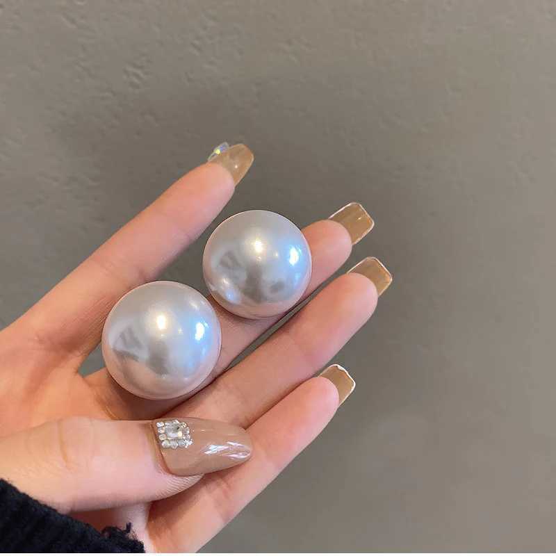 Ins Exaggerated 2.5cm Half Round Big Simulated Pearl Earrings White Statement Earrings For Women Korean Earrings Jewelry GiftX241023